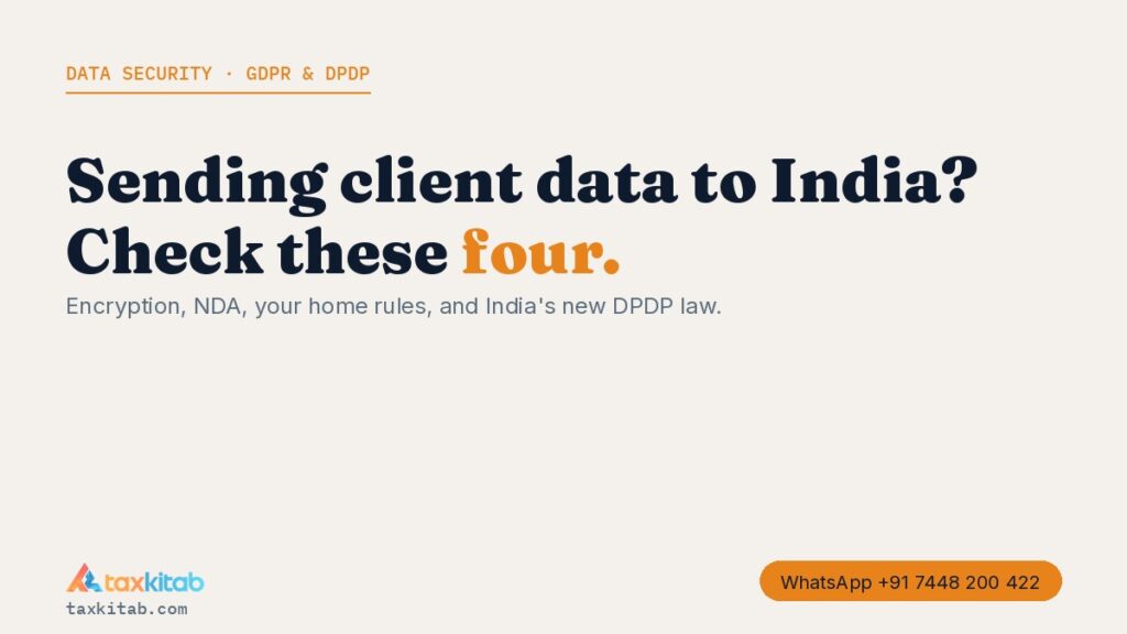 Data security when outsourcing accounting to India — GDPR, NDA, DPDP checklist — TaxKitab