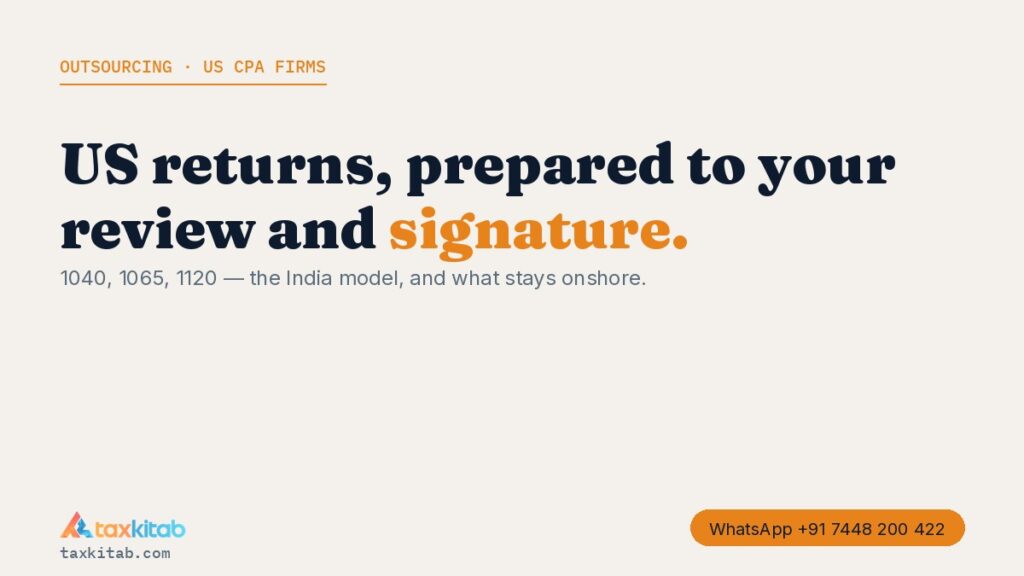 US 1040 and 1120 tax preparation outsourcing to India for CPA firms — TaxKitab